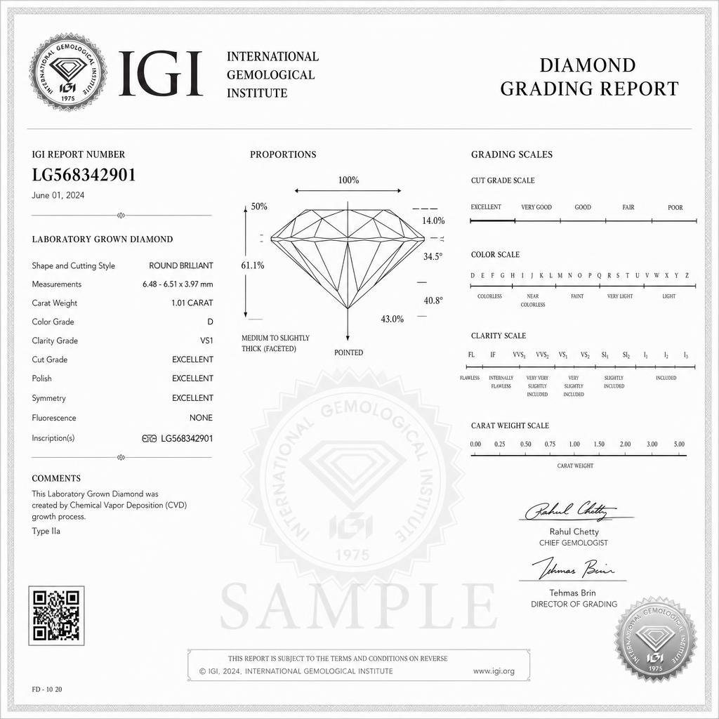 Sample IGI diamond grading report